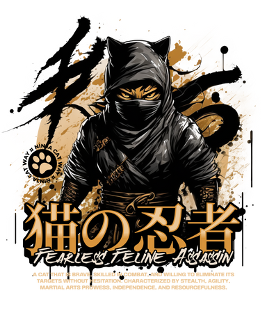 Fearless Feline Assassin – Camiseta Ninja Gato Guerrero Estilo Japonés