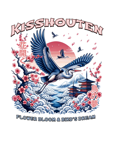 Kisshouten – Camiseta Japonesa con Grullas, Templos y Flores de Cerezo