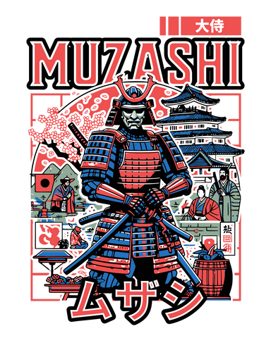 Muzashi – Camiseta Arte Samurái Japonés Retro Minimal