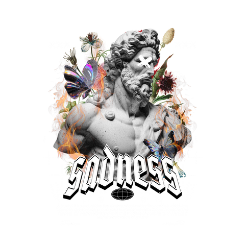 SADNESS – Camiseta Estatua Clásica entre Llamas y Mariposas 🦋🔥🗿