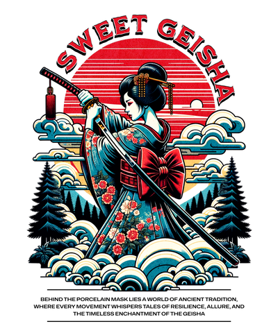 Sweet Geisha – Camiseta Estética Japonesa con Katana y Paisaje Tradicional