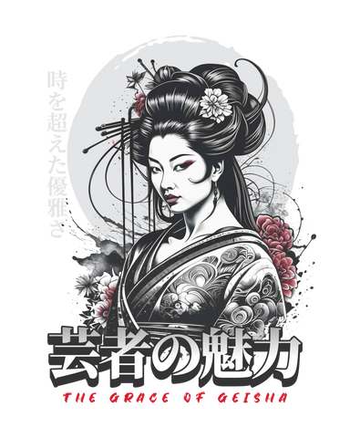 The Grace of Geisha – Camiseta Estética Japonesa Femenina en Blanco y Negro